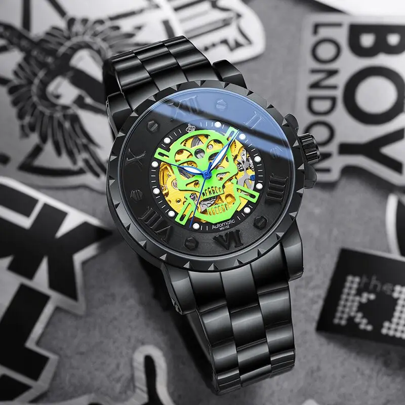 Новинка 2022 мужские Модные механические часы для отдыха с двойным отверстием