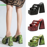 open toe fashion sandals snakeskin pattern square heel sexy waterproof platform hot sale in 2022