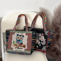 large capacity handbags retro animal print bag for female fashion ethnic style commute cloth handbag womes canvas tote bags