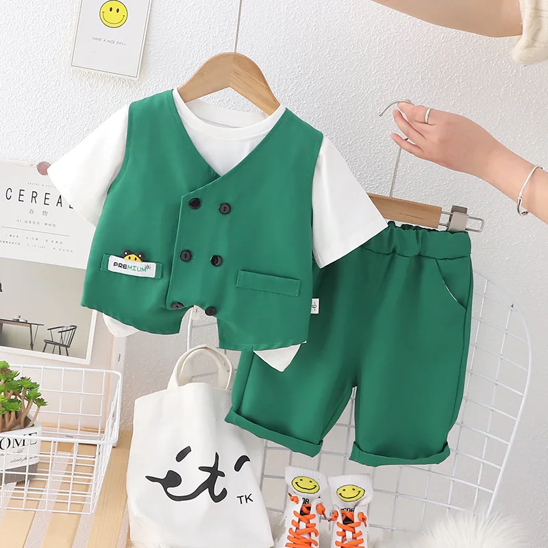 

Boys Clothes Sets Summer 2023 Children Vest T-shirts Shorts 3pcs Birthday Suit For Baby Boy 1 To 5 Years Kids Tracksuits Outfits