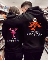 fashion hoodies lobster print couple long sleeved hoodies pullover valentines love couple lobster print sweatshirt matching cute