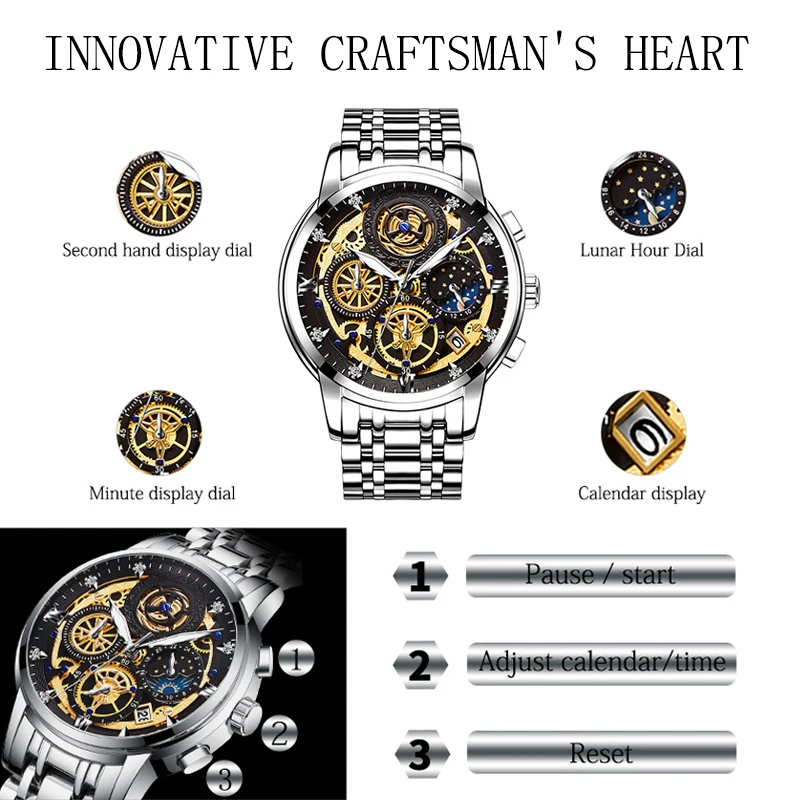 New Fashion Men Watch Quartz Waches Calendar Stainless Steel Top Brand Luxury Sports Chronograph Quartz Watch Relogio Masculino enlarge