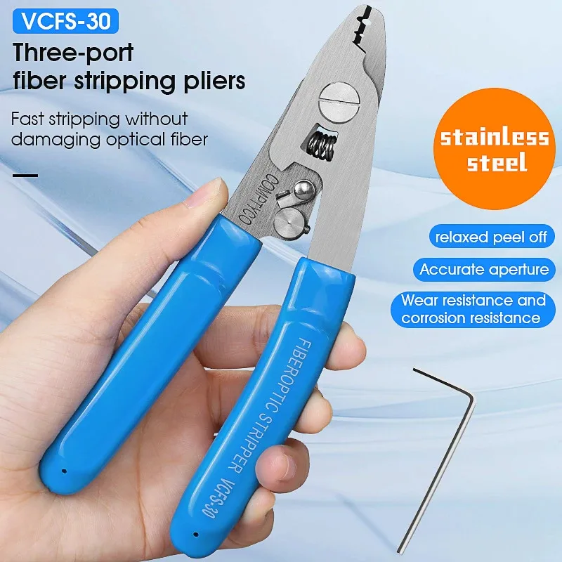 Free shipping Fiber Optic Tool Kit VCFS-20/30 2/3-Port Stainless steel Fiber Optical Stripper and Aramid Scissors and Wire Stri