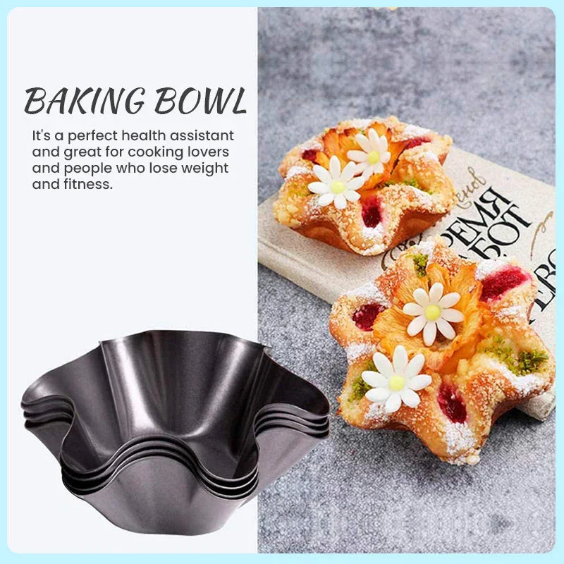 

6/8 Petal Shape Carbon Steel Baking Bowl Non-stick Fluted Pan Salad Bowl Egg Tart Mold Flower Baking Molds Brioche Mold Dropship