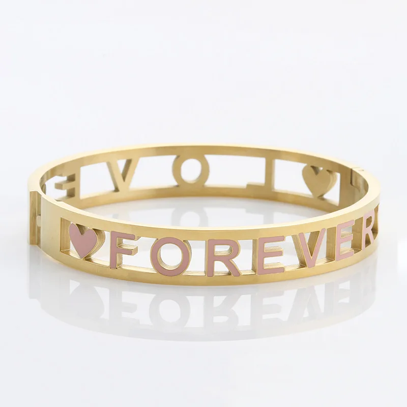 

Forever Love letter bracelet Bracelet Personalized Custom Bangles Women Men Rose Gold Stainless Steel Chrismas Jewelry Gift