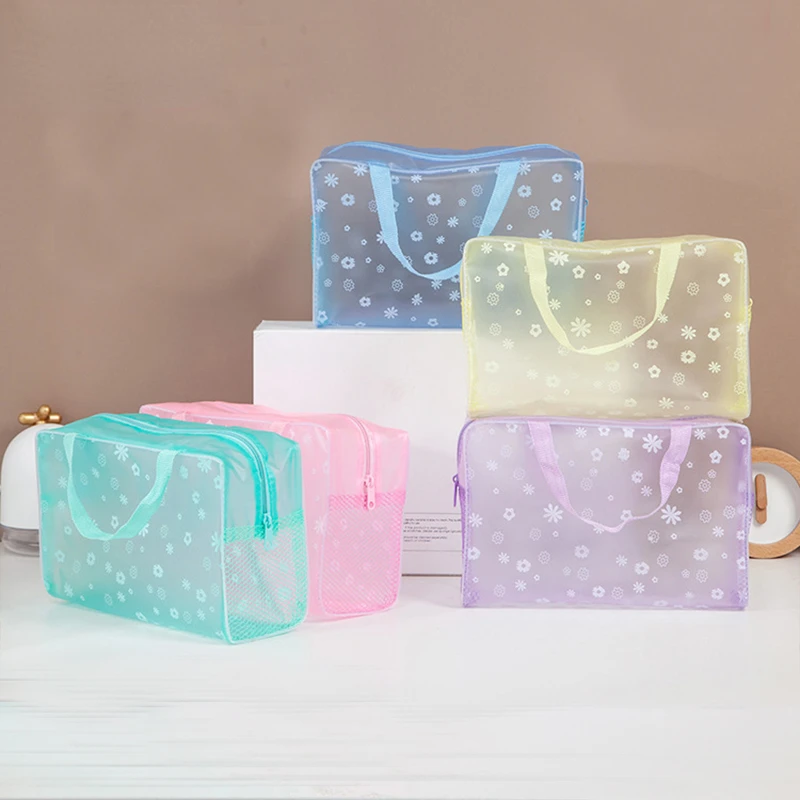 

1 Pc PVC Transparent Cosmetic Bag Clear Makeup Bag for Women Girl Waterproof Zipper Beauty Case Travel Toiletry Bags Handbag