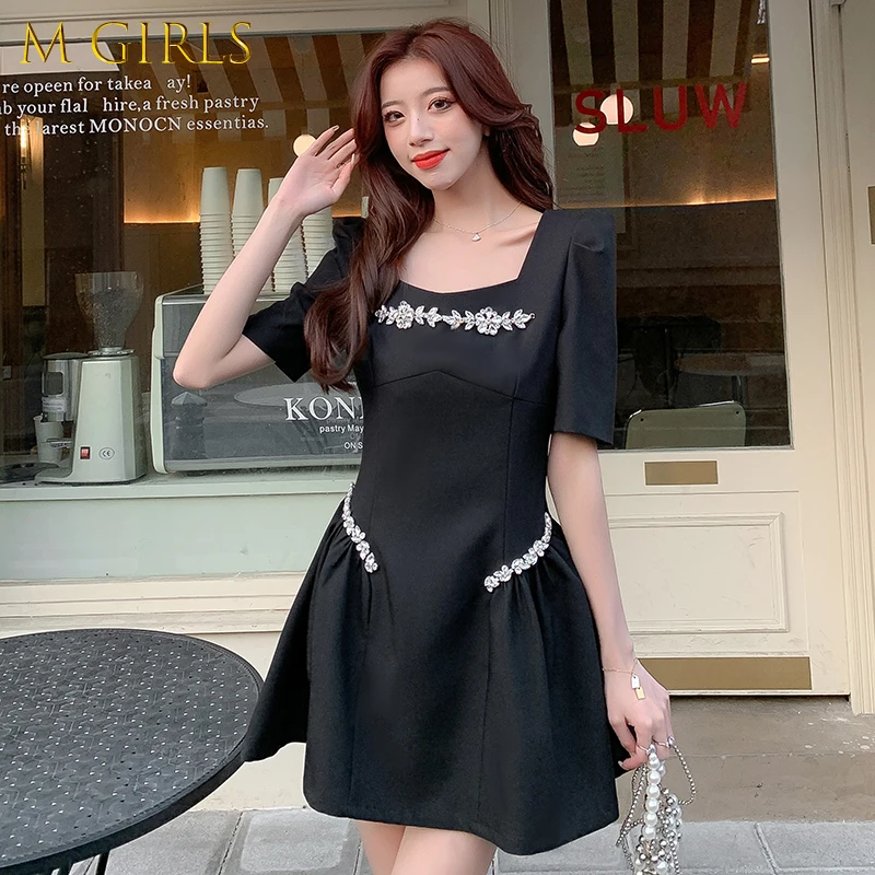 

Женское платье с пышными рукавами, приталенное платье в Корейском стиле с квадратным вырезом, лето 2022