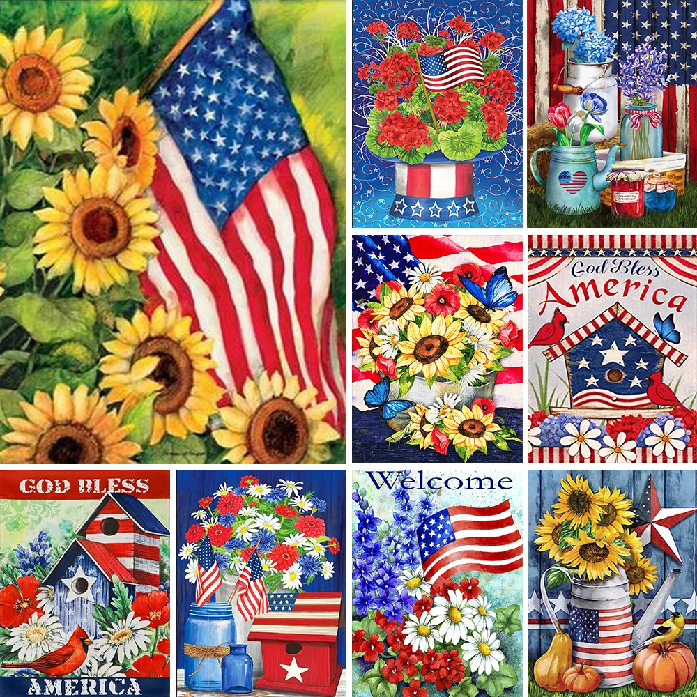 5D алмазная живопись американский флаг Подсолнух пейзаж мозаика сделай сам