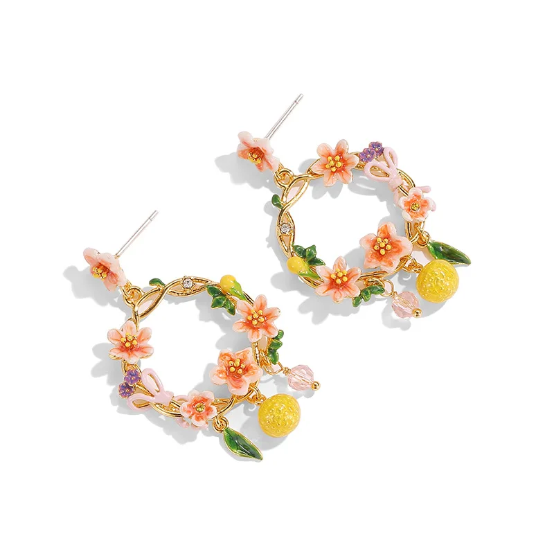Модные элегантные эмалевые цветные глазурованные оранжевые цветы лимон фрукты