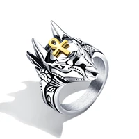 domineering creative anubis egypt cross ring titanium steel mens punk ring stainless steel jewelry