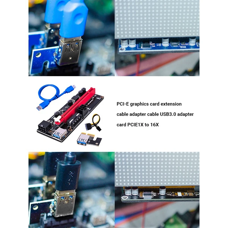PCI-E Pcie Riser 009 Express 1X To 16X Extender PCI E USB 009S Dual 6Pin Adapter Card SATA 15Pin For Bitcoin Miner