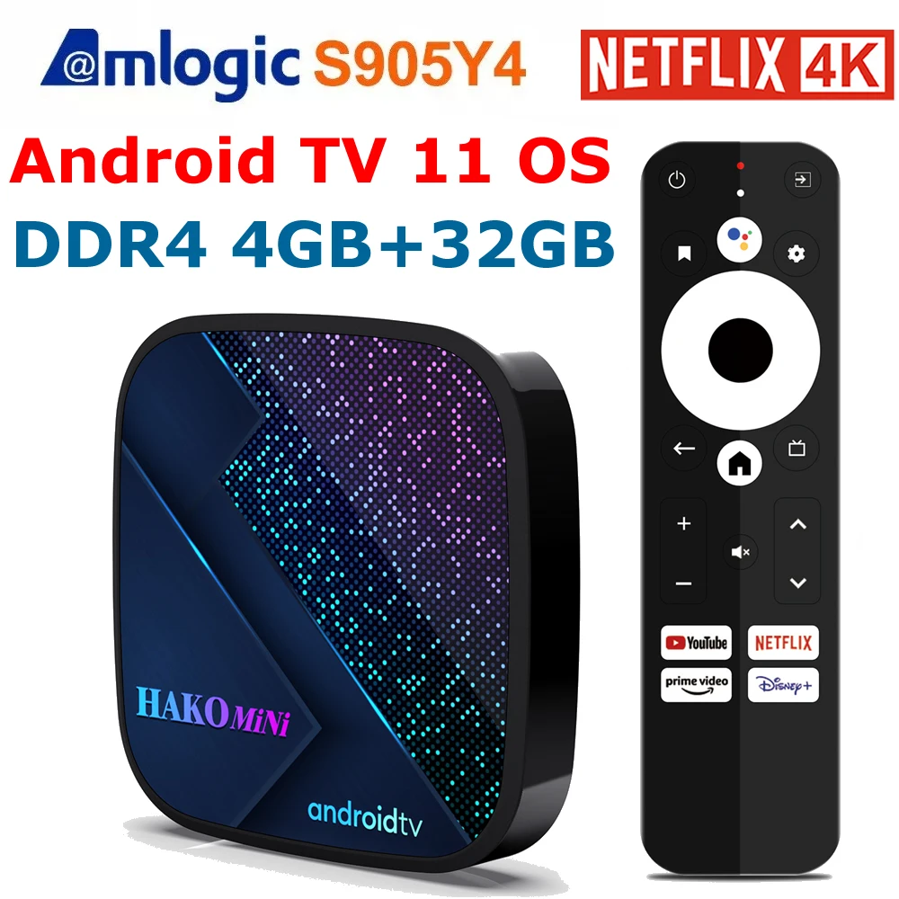 

Google Certificate Android TV 11 Smart TV Box HAKOMiNi S905Y4 DDR4 4GB 32GB Netflix 4K Youtube 5G Dual WIFI AV1 HDR Set Top Box