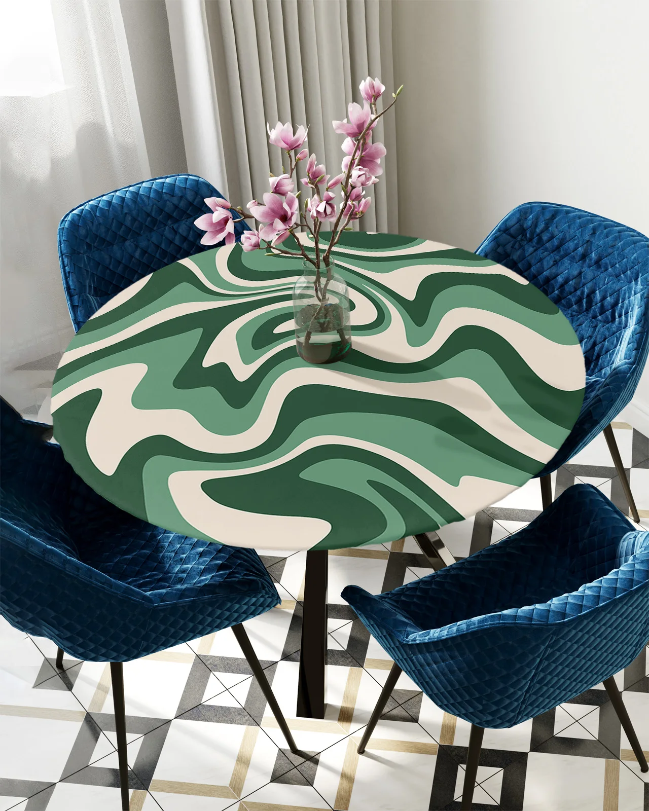

Abstract Texture Of Green Fluid Art Round Tablecloth Elastic Table Cover Rectangle Waterproof Dining Table Decoration Accessorie