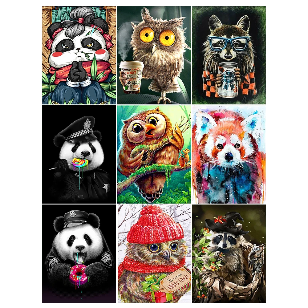 

YOUQU Animal 5d Diamond Painting Kit Owl Diamond Mosaic Panda Little Raccoon Rhinestone Embroidery DIY Home Decoration Gift