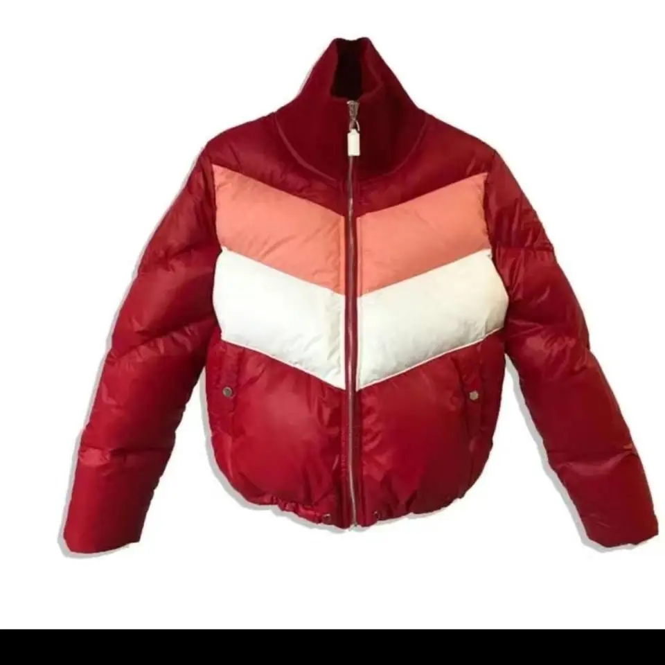 

2022 new red and white down jacket female short white duck down light coat standing collar thicker slim body