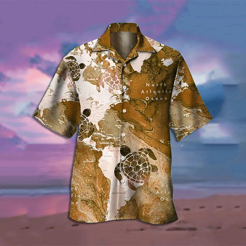 

Men's Shirt Camp Shirt Graphic Shirt Aloha Shirt Tortoise Turndown Street Casual Short Sleeve 3D Button-Down Clothing Apparel