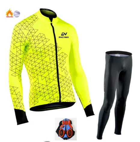 

Team Cycle Clothing Sets Men Long Sleeve MTB Bike Clothing Maillot Ropa Hombre Bicycle Wear GEL Bib Pants ENCYMO