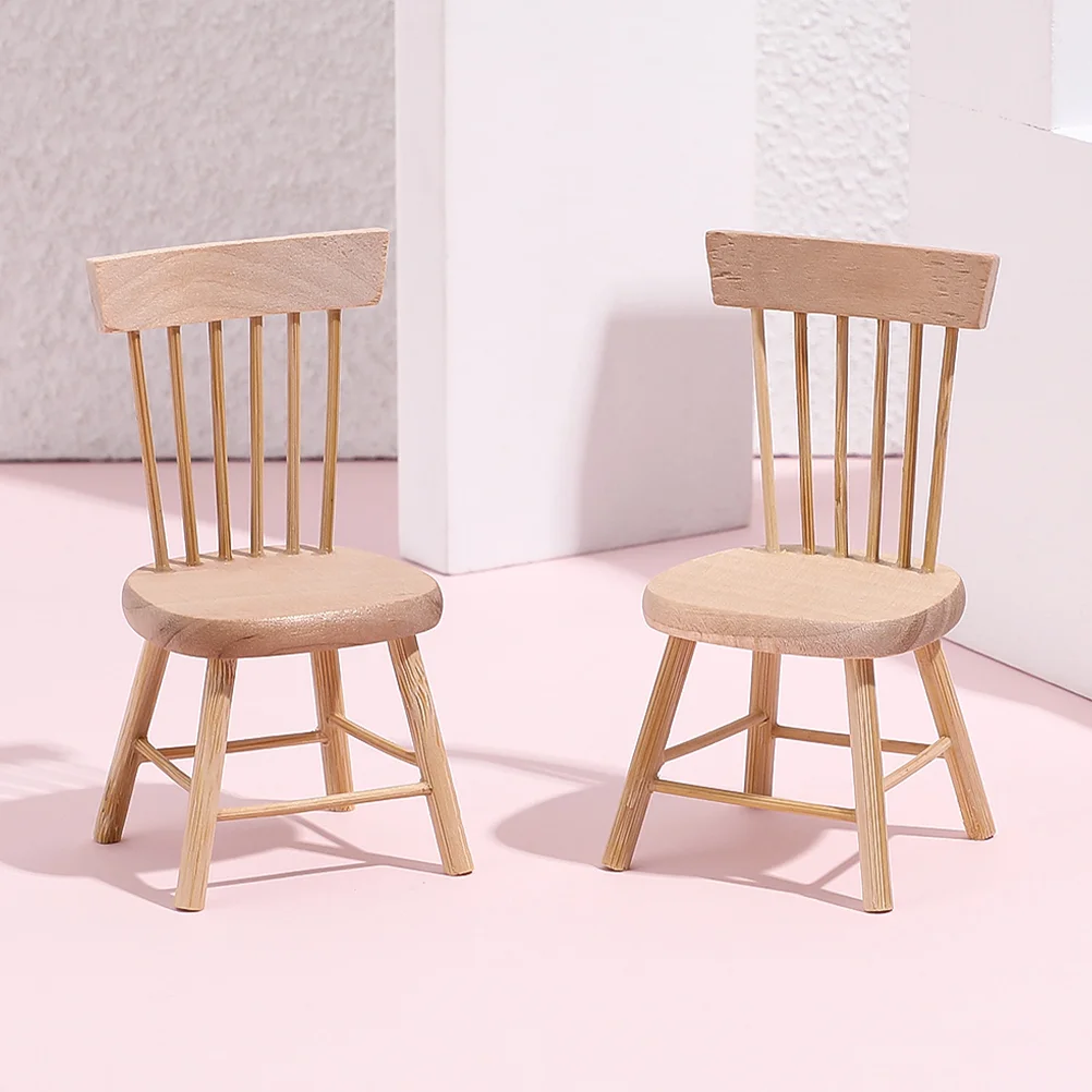 

3 Pcs Counter Chair Dollhouse Delicate Mini Decors Accessories Wood Wooden Model Furniture Miniature Chairs