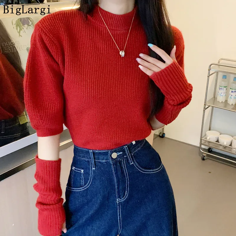 

Женский трикотажный пуловер с длинным рукавом, красный утепленный флисовый облегающий джемпер, топ для осени, 2022