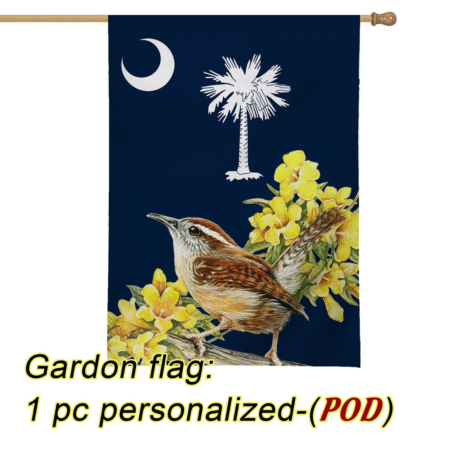 Carolina Wren and Jasmine Garden Flag Moon Custom Of The World Decoration Christmas Flag Outdoor Grinch Fun Bunting 2023 US UK