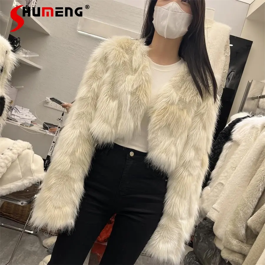 Autumn and Winter New Korean Style High-Grade Gradient Fur Short Coat Women's Long Sleeve Environmental Protection Fur Jacket