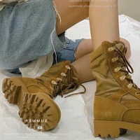 2022 new suede leather martens boots womens thick bottom lace up outdoor short round toe high top short worker boot