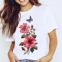 women graphic floral flower butterfly fashion spring summer 90s short sleeve lady clothes tops tees print female tshirt t shirt