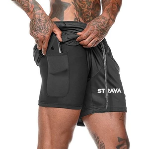 STRAVA Summer Men MTB Cycling Running Thin Shorts Double-deck Breathable Quick Dry Sport Shorts Men 