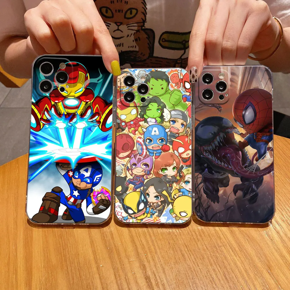 

Cute Marvel Ironman Captain America Clear Phone Case For iPhone 15 14 11 12 13 Pro Max Mini X XS 8 7 Plus Cover Transparent Case