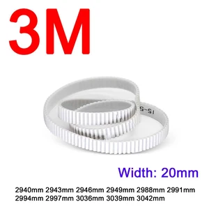 1Pc Width 20mm 3M White Polyurethane PU Tooth Timing Belt Pitch Length 2940 2943 2946 2949 2988 2991 2994 2997 3036 3039 3042mm