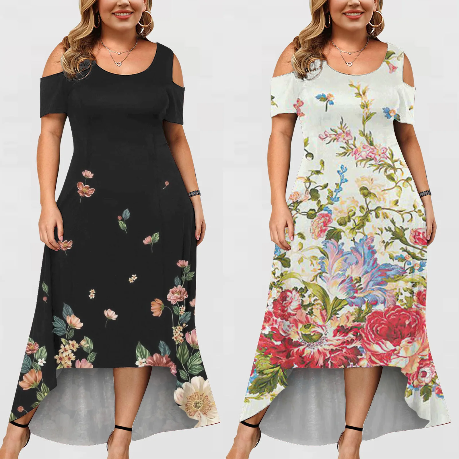 

Women New Loose Floral Vintage Hole Ruffles Befree Dress Large Big Summer Camis Party Elegant Maxi Dresses Plus Sizes
