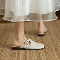 t strap closed toe women sandals 2022 new brand design buckle mule shoes ladies elegant slides outdoor flat slippers