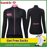 santic women cycling jackets winter warm fabric riding fleece windbreaker mtb bike coat reflective jacket asian size
