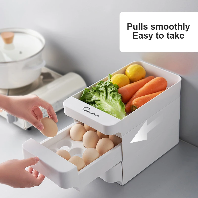 

Food Organizer Egg Storage Box Refrigerator Fresh-keeping Box Kitchen Supplies Fruits And Vegetables Drawer Type Can Be Stacked