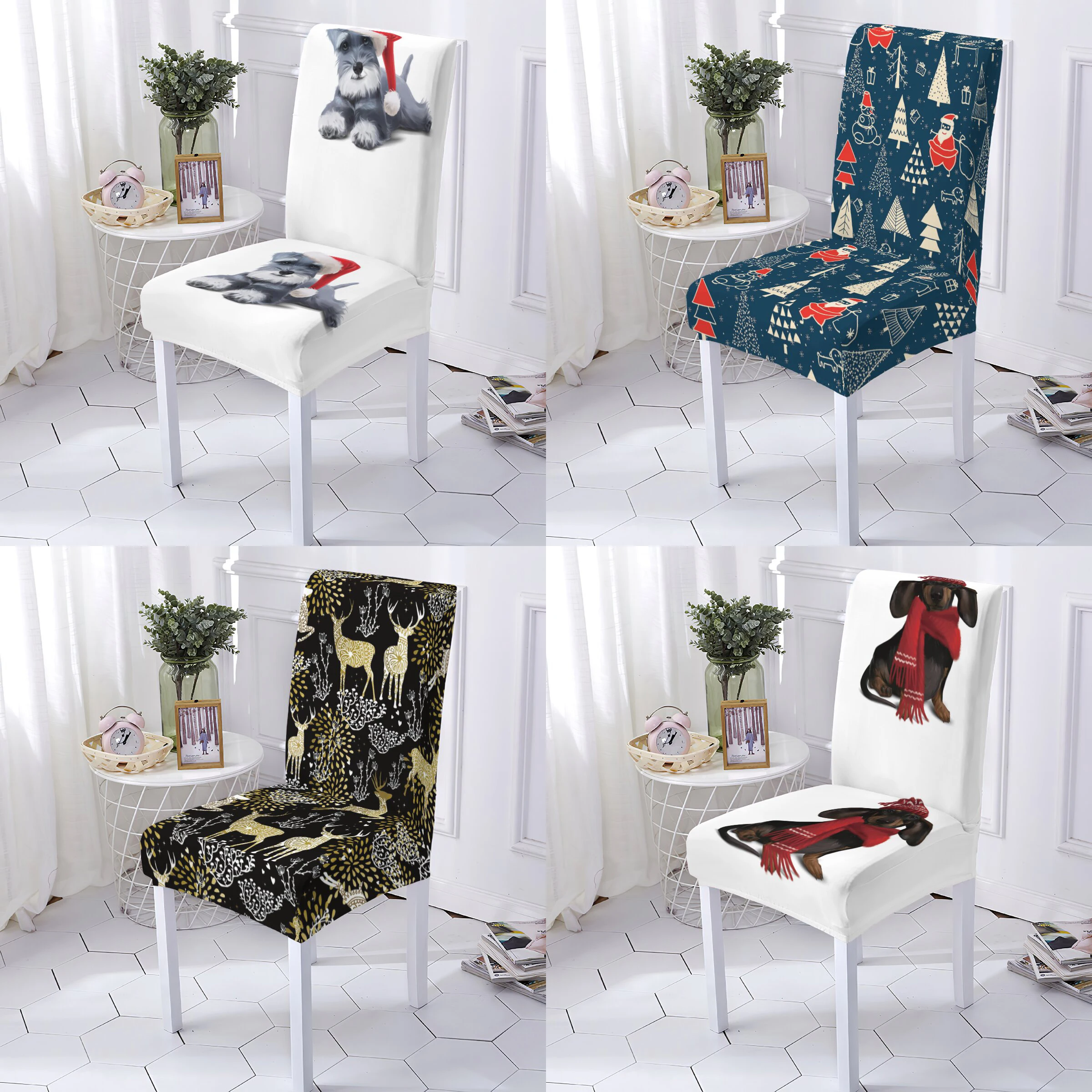 

Christmas Style Chair Cover Stretch Covers For Kitchen Chairs Cartoon Dog Pattern Chair Cover Furniture Chair Covers Stuhlbezug