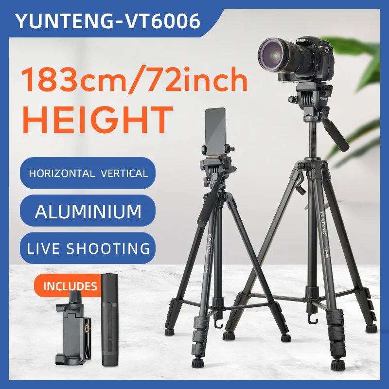 Штатив Yunteng 6006 SLR, 1,8 м, микро-одна камера, гидравлическая амортизирующая головка, стабилизация мобильного телефона, уличная портативная