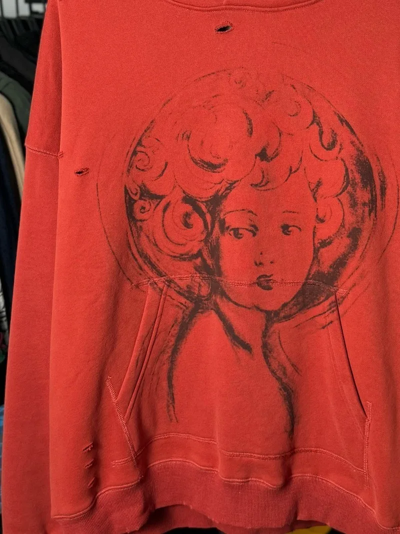 2024ss потертые красные толстовки Saint Michael для мужчин и женщин 1:1 лучшее качество