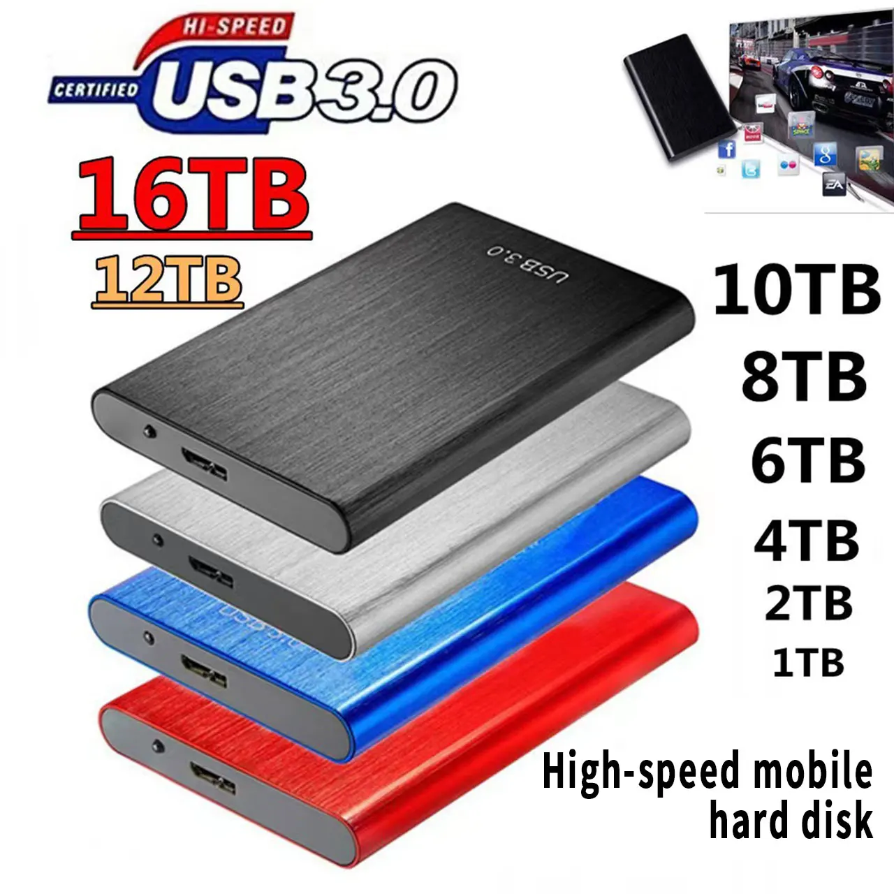 

Внешний жесткий диск USB объемом 1 ТБ, портативный жесткий диск HD Externo 2 ТБ, 4 ТБ, 8 ТБ, 16 ТБ, USB 3,0, быстрая передача файлов