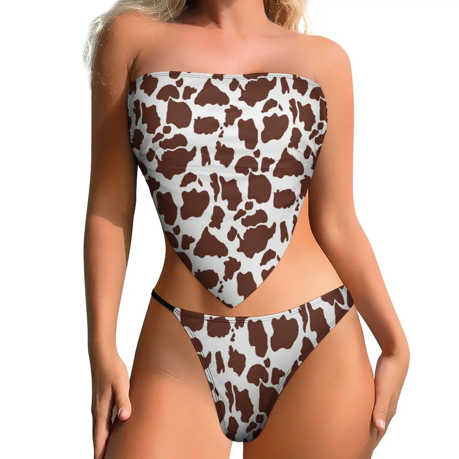 

Женское бикини с чашками пуш-ап и принтом коровы