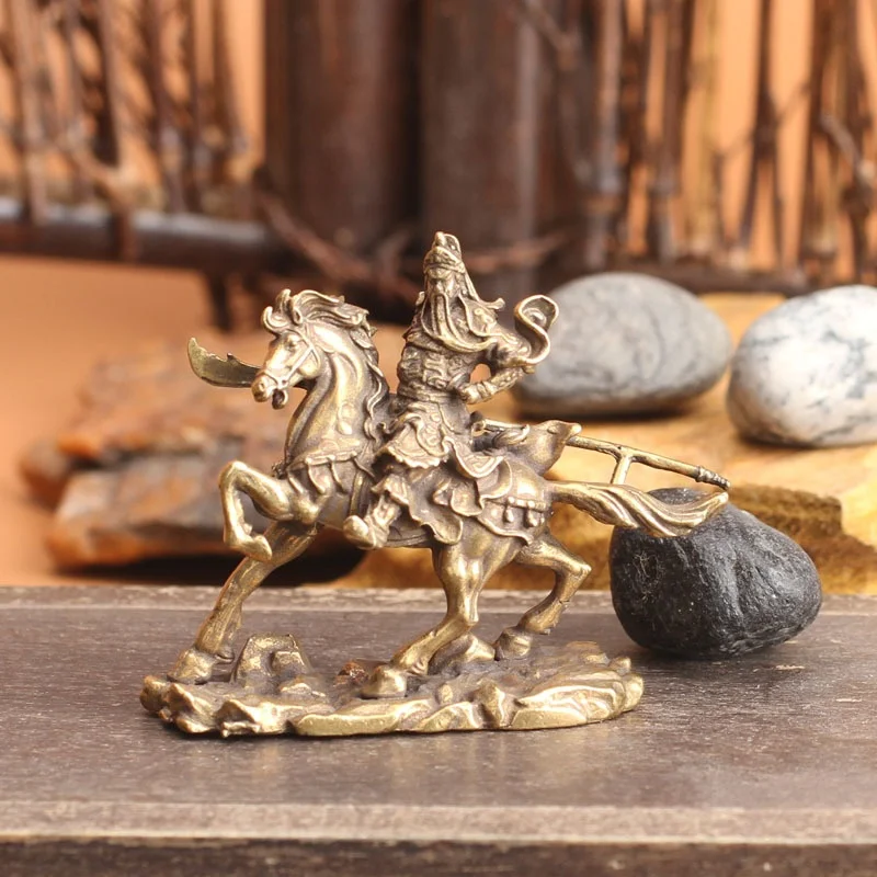 

Chinese Martial God of Wealth Guan Gong Horse Ride Brass Sculpture Lucky Fortune Feng Shui Crafts Ornaments Home Desktop Decor