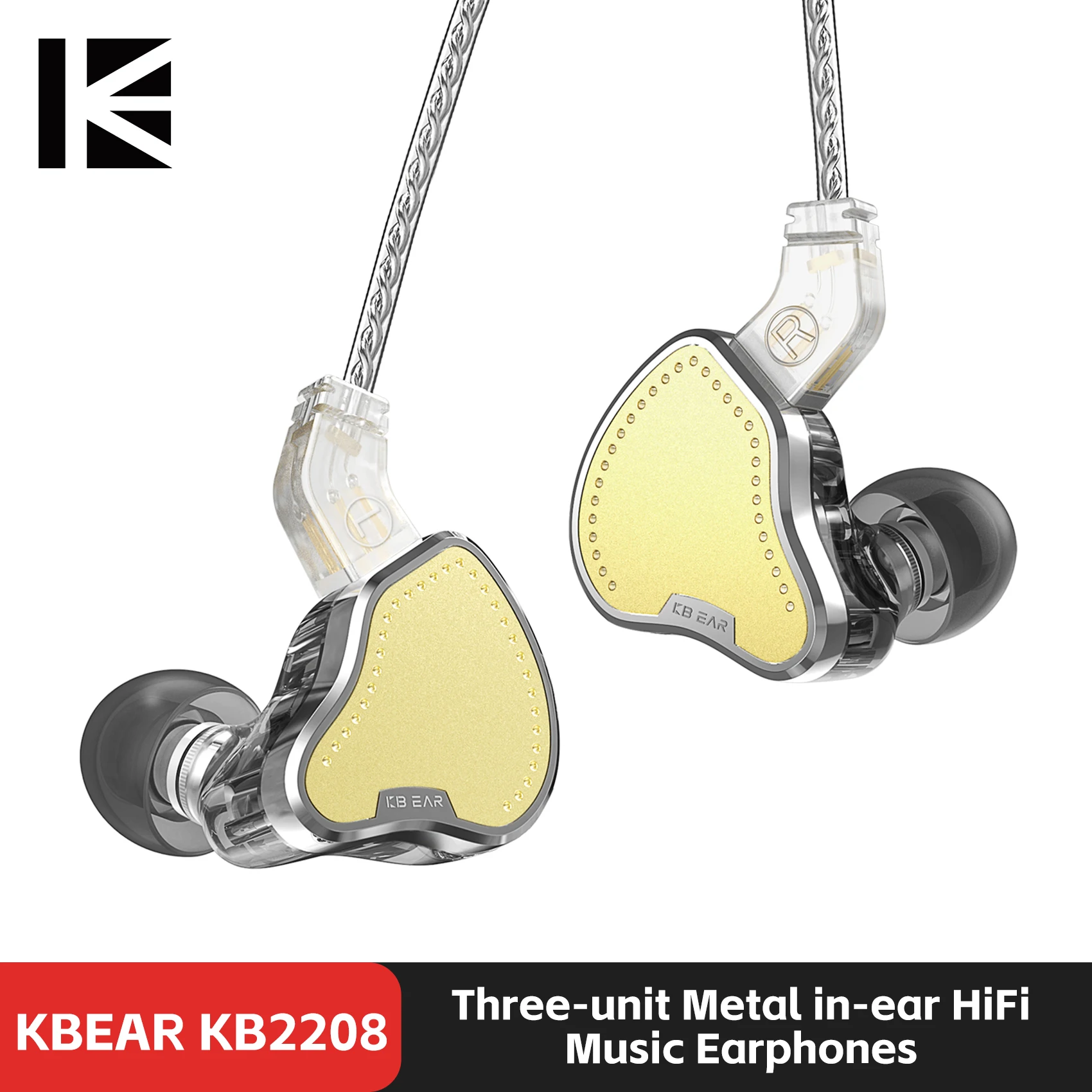 

Kbear Pecker Kb2208 Hifi In-ear Metal Earphone 2ba+1dd Driver Iem Interchangeable Ofc Wired Earphone Bass Music Sport Headset