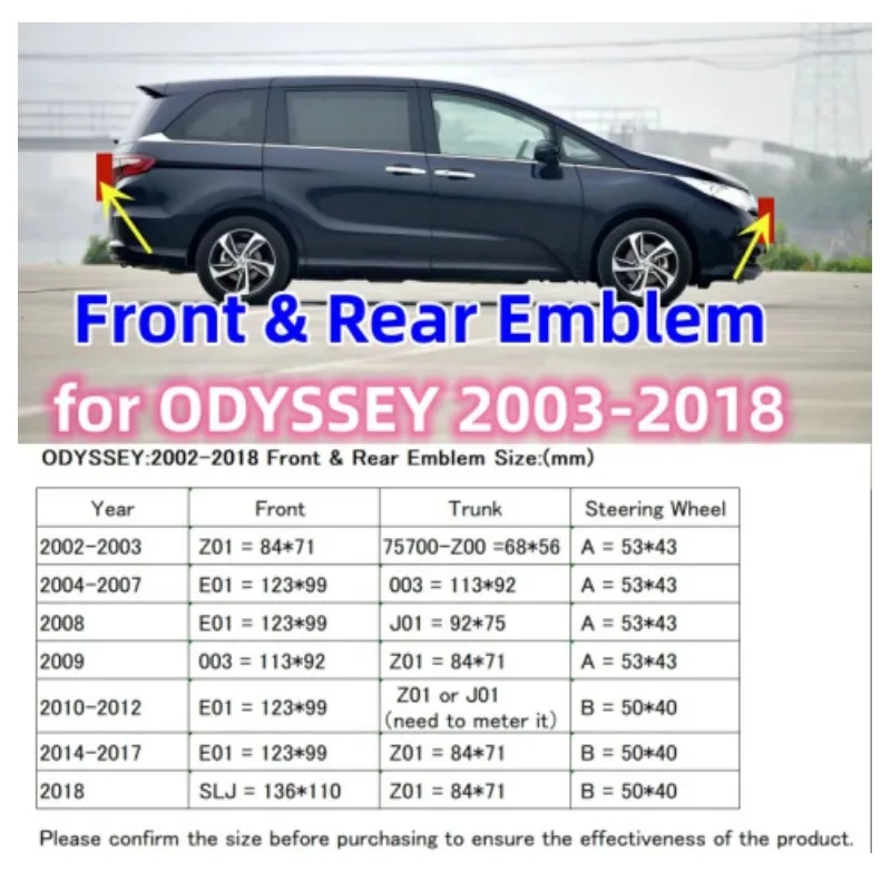 

Car Hood Front Grill Rear Trunk Silver Red H Emblem & Steering Wheel Logo Sticker for ODYSSEY 2002 - 2018 All size