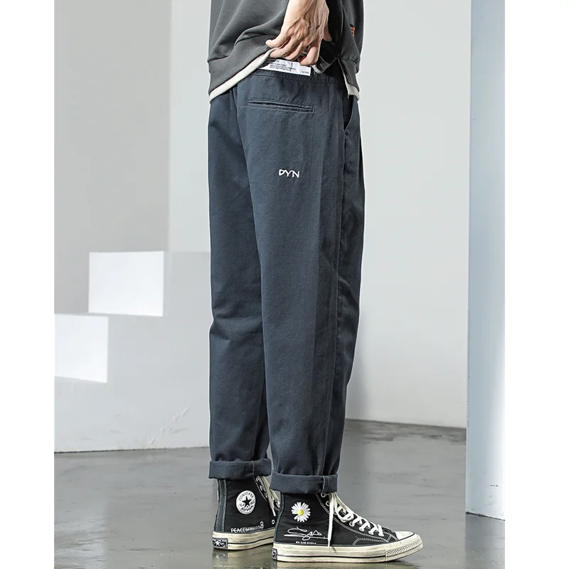 Men Clothing Trendy Casual Blue Pants Brand Overalls Men's Twill Lanyard Men Trousers Loose Straight Solid Color Trousers Autumn