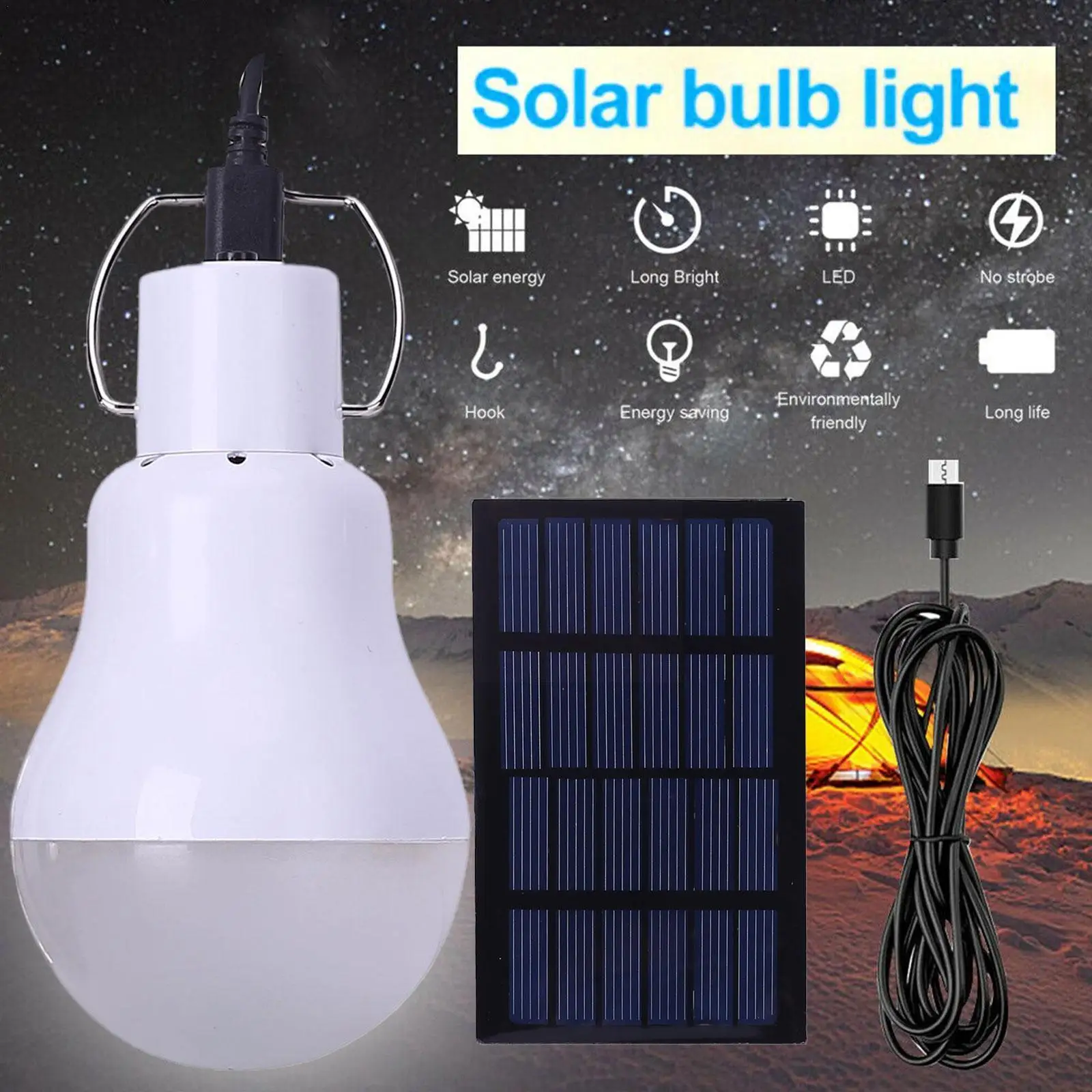 

Portable LED Solar Lamp Charged Solar Energy Light Panel Powered Emergency Bulb For Outdoor Garden Camping Tent Fishing O8F8