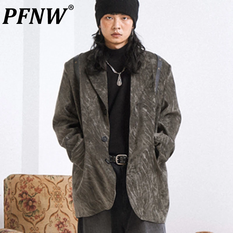 

PFNW Men's New Tide Autumn Spring Punk Vintage Zebra Strap Blazers High Street Fashion Casual Loose Suit Niche Coats 12Z2394