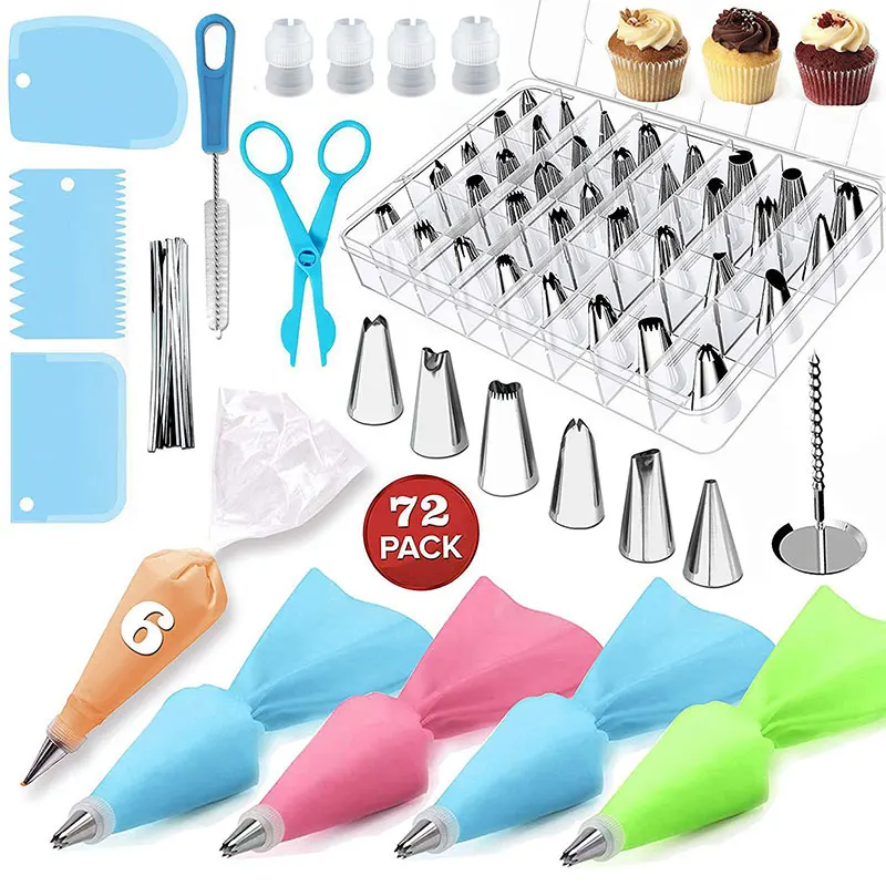 

72Pcs/Set Silicone Icing Piping Cream Pastry Bag+Stainless Steel Cake Nozzle DIY Cake Decorating Tips Fondant Pastry Tools