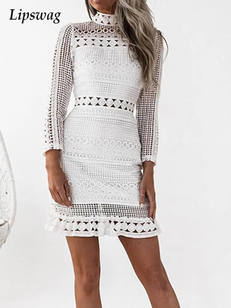 

Модное Элегантное мини-платье без рукавов с рюшами, летнее Повседневное платье с высоким воротом, вечернее платье с вышивкой, вязаное крючк...