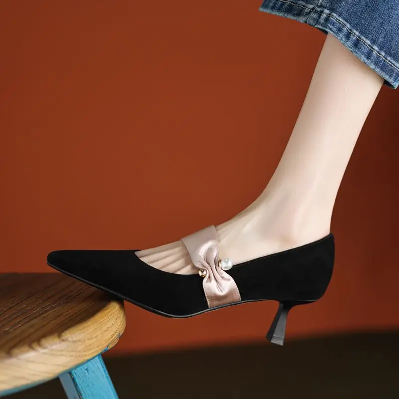 

Size 33-42 Sheepskin Genuine Leather Women Heels Shoes Spring Beautiful Buckle Fashion Sexy Club Party Wedding High Heel Shoes