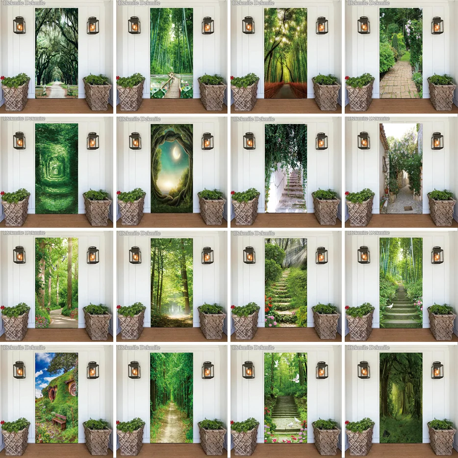 

Landscape Door Stickers For Living Room Bedroom Decoration Wallpaper Custom Size Adhesive Removable Green WallSticker Home Decor