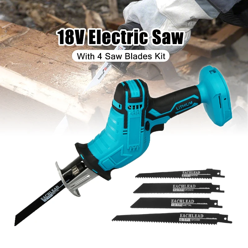 

18V 3000rpm/min Cordless Reciprocating Saw with 4 Blades Metal Wood Cutting Machine Electric Saw Tool for Makita 18V Battery